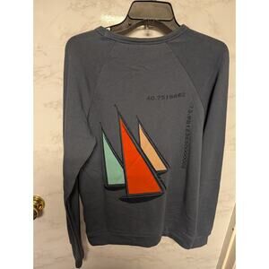 Onia Size Small deep sky Blue Sweatshirt Sailboats on Back long sleeve NEW
